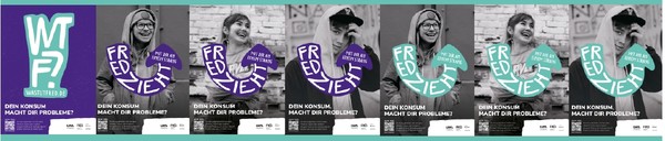 7 Plakate im Set mit Was-tut-FreD-Schriftzug und QR-Code und Webadress